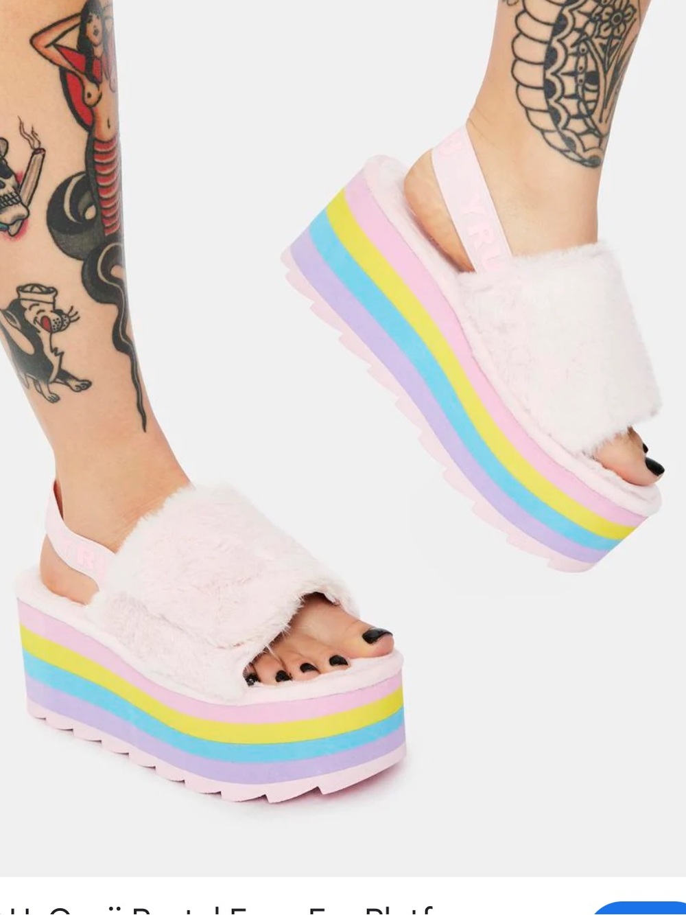 YRU QOZII PASTEL FAUX FUR PLATFORM SLIDES Size 8